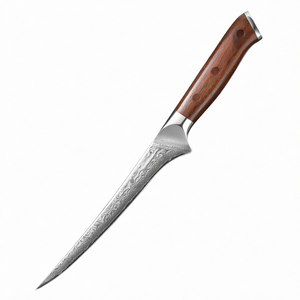 Handmade Damascus Steel Filleting <b>Knife</b> <b>Boning</b> Cutter Rosewood <b>Handle</b> Leather Sheath Kitchen Meat Fish Cutting Hunting <b>Knives</b> - Product Image 1