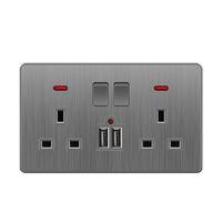 Interrupteur Mural Électrique Universel Gris Royaume-Uni 13A avec 2 Prises USB, Interrupteur pour Variation Ventilateur, Prise de Courant 220V Bouton Interrupteur de Lampe