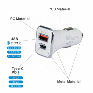 <span class=keywords><strong>Chargeur</strong></span> de voiture Doula <span class=keywords><strong>Usbc</strong></span> Type C 36W à charge rapide USB PD QC 3.0 2 ports 20W pour voiture <span class=keywords><strong>Samsung</strong></span> - Product Image 5