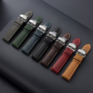 Fast Delivery Crazy Horse Leather Watch <strong>Straps</strong> 14/16/18/20/22/24mm Genuine Leather Watch <strong>Strap</strong> with Butterfly Clasp - Product Image 1
