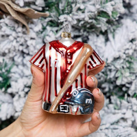 Ensemble de 2 ornements de sport de baseball en verre soufflé à la main, ornements de Noël suspendus en verre de gant de baseball respectueux de l'environnement