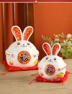 Figurine de <span class=keywords><strong>lapin</strong></span> blanc et noir personnalisée en forme de décoration intérieure en céramique style moderne simple - Product Image 3