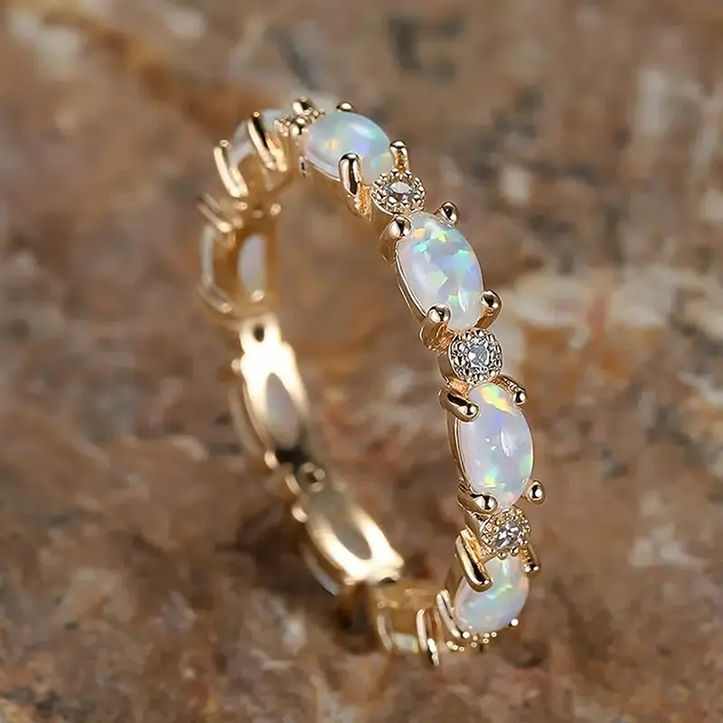 Caoshi đồ trang sức bằng đồng bắt chước Opal LỜI HỨA ban nhạc vô hạn nhẫn cho phụ nữ vàng bạc Rose Gold màu hình dạng hình bầu dục Opal Nhẫn