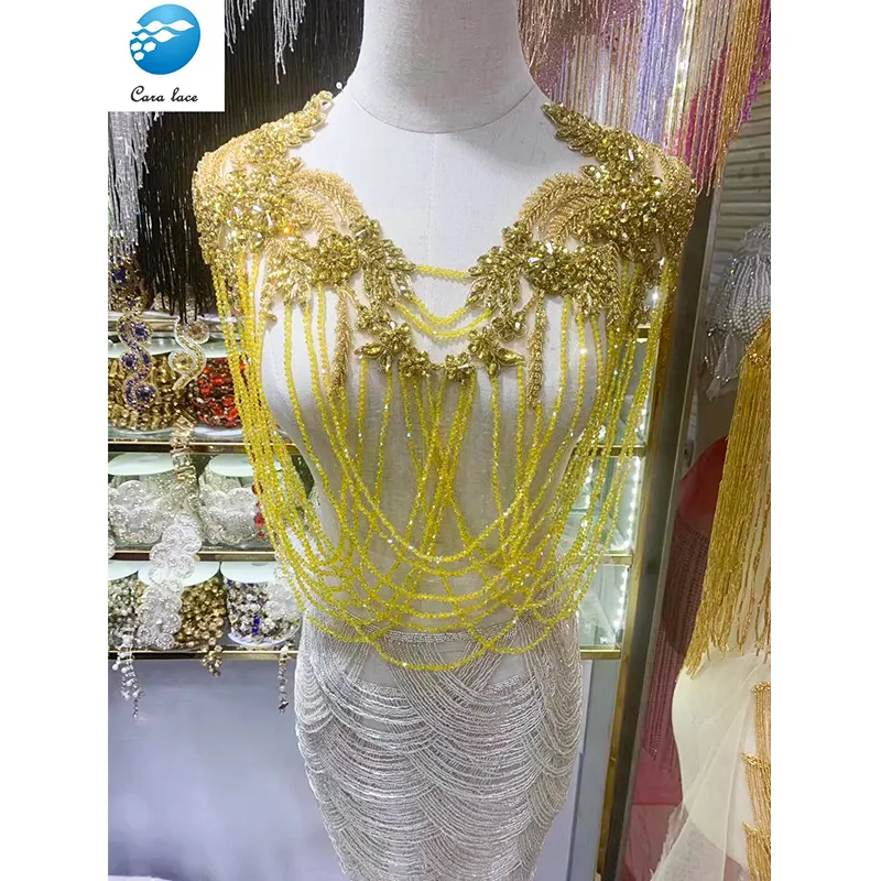Elegant Heavy Handmade Beaded Lace Rhinestone Applique Lace for Dress