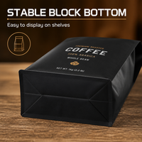 Sacs d'emballage pour café à fond plat imprimés sur mesure, pochette en aluminium à 8 soudures latérales, barrière anti-humidité avec fermeture éclair et valve