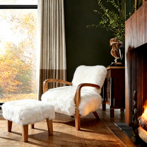 <span class=keywords><strong>Fauteuil</strong></span> d'appoint moderne <span class=keywords><strong>en</strong></span> <span class=keywords><strong>peau</strong></span> <span class=keywords><strong>de</strong></span> <span class=keywords><strong>mouton</strong></span> avec ottoman, structure <span class=keywords><strong>en</strong></span> bois massif, chaise longue <span class=keywords><strong>en</strong></span> laine pour salon et chambre à coucher - Product Image 3
