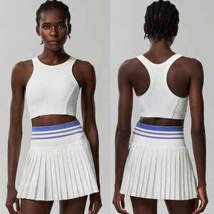 Logo personnalisé Ensemble de tennis et d'entraînement en plein air pour femmes pour l'été Vêtements de sport de fitness Haut sans manches avec jupe Ensemble de yoga et jupe de tennis 2 pièces - Product Image 4
