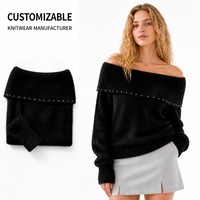 Koreanischer Faux-Mink-Pullover im sanften Stil mit Neckholder-Ausschnitt für Damen, Herbst-Neuheit, gemütliches und weiches Strickoberteil auf Lager
