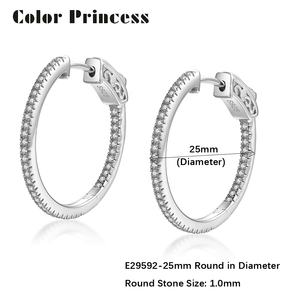 Pendientes de aro redondos de plata 925 para mujer, de 25mm, CZ, chapado en oro rosa - Product Image 6