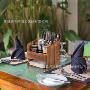 Organizador de Cubiertos de Madera Rectangular Color Quemado con Compartimentos para Almacenamiento en la Mesa de Comedor - Product Image 5