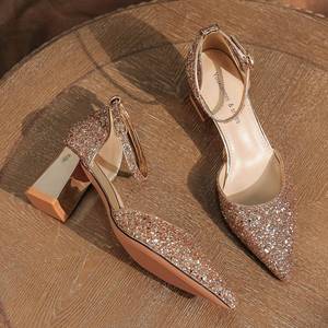 Sandales à talon épais et bout pointu 6666E avec bride arrière, talon moyen, pour mariage et soirée - Product Image 1