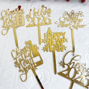 Décorations de gâteau en acrylique « Bonne Année 2026 » – Miel et Douceur – Accessoire pour gâteaux de Noël et du Nouvel An Chinois - Product Image 1