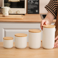 Bocal à café hermétique en céramique avec couvercle en bambou et joint en silicone, 300, 600, 800, 1000 ml, en porcelaine blanche, pour le stockage du thé dans la cuisine