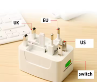 Adaptor Perjalanan Universal Internasional dengan Soket All-in-One, Pengisi Daya USB AC, Tanpa Grounding, Colokan AU US