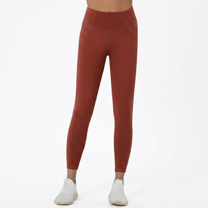 Leggings de yoga taille haute longueur cheville avec surpiqûres contrastées, en Spandex Nylon noir uni, extensibles dans les quatre sens - Product Image 2