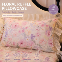 Ensemble de literie en coton pour chambre à coucher, 100% coton, à volants floraux à l'aquarelle à la française
