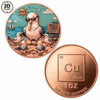 Pièce de monnaie en cuivre pur 999 de 1 oz, imprimée en couleur 2D sur mesure, motif artistique amusant : Mouette avec lunettes de soleil et frites, vente en gros