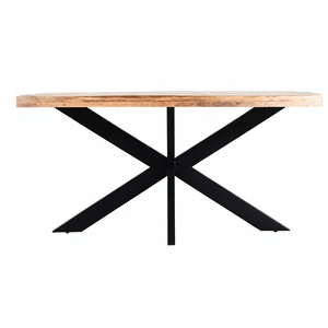 Table à manger moderne en bois de manguier massif, base en fer noir mat, écologique, faite à la main, Shree Ganpati Overseas GN1022, contemporaine - Product Image 1