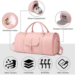 편리한 접이식 여성 PU 가죽 비행기 출장 및 여행 더플 백을위한 의류 가방 휴대 - Product Image 3