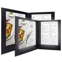 Porte-menu LED rechargeable en cuir noir A4 A5, double page, éclairage LED intégré