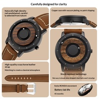 Reloj de Pulsera Magnético Creativo Maglev Sin Manecillas, Personalizado OEM, Nuevo, de Cuero Genuino y Madera de Sándalo para Hombre, Venta al Por Mayor