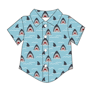 Chemise à manches courtes pour enfants, tissu en soie de lait, imprimé personnalisé d'animaux et de dessins animés, chemise décontractée pour garçons, douce, respirante, OEM ODM - Product Image 3