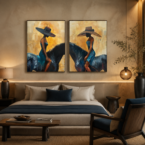 Arte Murale Astratta Retrò Minimalista Moderna Wabi Sabi con Donna a Cavallo, Dipinto a Olio su Tela di Lusso Fatto a Mano su Misura - Product Image 6