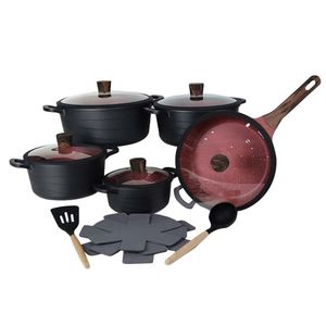 Ensemble de 15 casseroles et poêles Ensembles d'ustensiles de cuisine antiadhésifs Batterie de cuisine à induction avec tampons de casserole et tourneur en silicone - Product Image 1