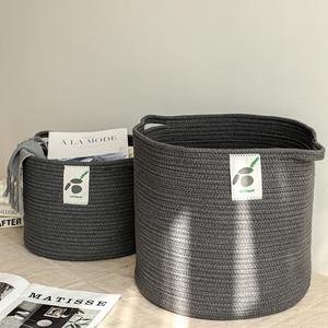 Cesta de Almacenamiento Redonda de Algodón Tejido, 100% Algodón Ecológico, Plegable, Organizador de Juguetes y Ropa, Gran Capacidad, Cesta de Escritorio - Product Image 5