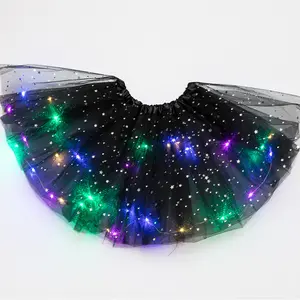 3 Layered LED Glowing sequin tutus Skirts Fairy Costume For Girl Light Up Skirt Glow Headband Wedding Party Costume Cosplay