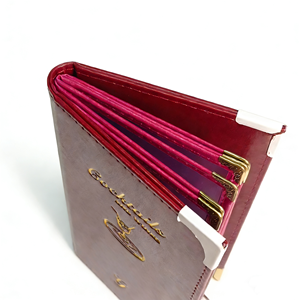 Cubierta <span class=keywords><strong>de</strong></span> <span class=keywords><strong>Menú</strong></span> Personalizable con Logotipo, <span class=keywords><strong>de</strong></span> Cuero PU Rojo Vino <span class=keywords><strong>de</strong></span> Lujo, con Borde Dorado, para <span class=keywords><strong>Cafetería</strong></span>, Hotel, Restaurante, Carpeta para Facturas, Portamenús - Product Image 2