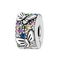 Breloque originale européenne et américaine, plume, trèfle à quatre feuilles, clip à pression, tungstène plaqué argent, accessoire de bijoux DIY pour bracelet