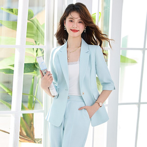Women's Suit Set Three Quarter Sleeve Breathable Satin Office Lady Work Wear - Product Image 3