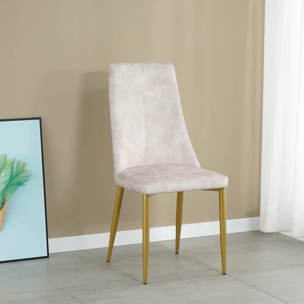 Cheap restaurant furniture modern high back velvet fabric beige dining chair with gold legs