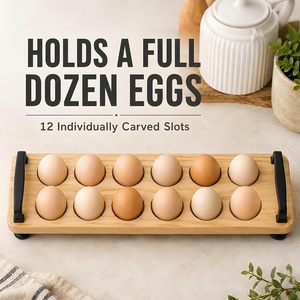 Estante de madera para almacenamiento de huevos con asa, organizador de escritorio con 12 orificios para uso en la cocina - Product Image 3