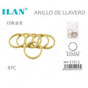 Ilan <b>Keyring</b> <b>Ring</b> 32Mm Gold Color 8Pc - Product Image 3