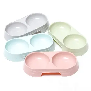 Macaron Oval Pet Double Bowl Pet Food Bowl Small and Simple Wind Cat and Dog Bowl Pet supplies
