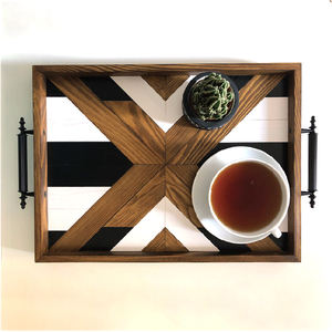 Plateaux de service en résine noire à motifs géométriques Plateau de service décoratif en <span class=keywords><strong>bois</strong></span> pour café <span class=keywords><strong>et</strong></span> thé avec poignées peintes pour usage domestique - Product Image 5