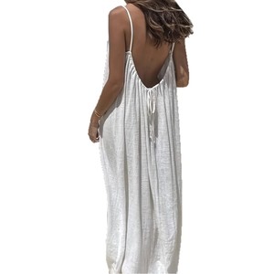 Nuovo Abito Lungo Monocolore 2026 con Schiena Scoperta, Vestibilità Comoda, per Donna, da Casa e Relax - Product Image 4