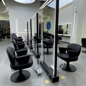 Fauteuil de barbier noir hydraulique, chaise de coiffure en cuir PU, structure métallique, repose-pieds réglable en hauteur pour salon de coiffure - Product Image 3