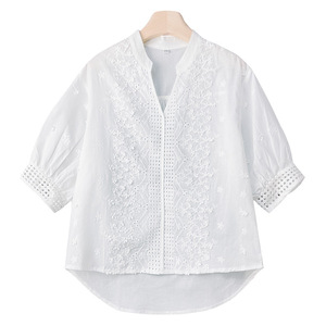 Camisa de Algodón con Bordado Francés para Mujer, Manga Corta, Verano 2026, Hermosa Camiseta Juvenil, Top Chic - Product Image 5