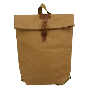 Evercredit Customized Logo Recycle Kraft Paper Backpack Outdoor Storage Backpack