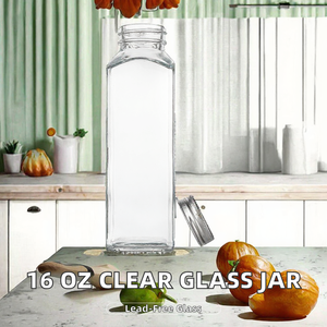 16 oz Clear Lead-free E-friendly French Square <b>Glass</b> <b>Bottle</b> Jar with Screw Cap Screen Printed for Home Travel <b>Juicing</b> Kombucha/ - Product Image 2