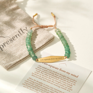 Bracelet en acier inoxydable plaqué or 18 carats PVD Jietao avec barre gravée et perles de jade aventurine naturel, bijou spirituel avec citation <span class=keywords><strong>positive</strong></span> - Product Image 3
