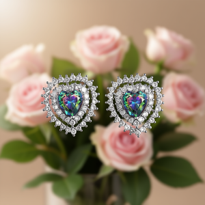 Élégantes boucles d'oreilles clous en forme de cœur pour femme, en zircon et strass de cristal, bijoux de fête, en alliage de zinc avec sertissage griffe, boucles d'oreilles tendance - Product Image 2