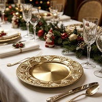 Assiette de Présentation Dorée Populaire 13 Pouces en Plastique Durable pour Mariage, Récolte d'Automne, Fête de Noël, Banquet, Table