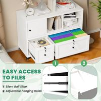 Armoire de classement mobile à 2 tiroirs avec serrure, armoire de classement latérale en métal avec étagères, support d'imprimante avec rangement