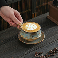 Cangkir Kopi Keramik Vintage Dehua Wabi-Sabi Mewah Ringan Buatan Tangan dengan Tampilan Menawan, Hasil Pembakaran Tungku, Dilengkapi Piring Saji dari Batu Keramik