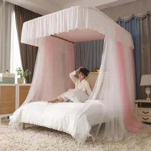 <span class=keywords><strong>มุ้ง</strong></span>ครอบเตียงหรูหราทรงสี่เหลี่ยมแบบมีเสา ตกแต่งด้วยลูกไม้สไตล์เจ้าหญิง สำหรับตกแต่งห้องนอน - Product Image 3