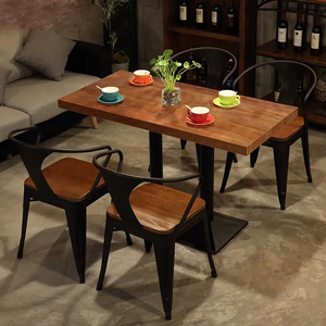 Economico classico 2 posti moderno gambe in metallo bordo in <span class=keywords><strong>legno</strong></span> di <span class=keywords><strong>olmo</strong></span> ristorante di lusso rivestimento in polvere <span class=keywords><strong>tavolo</strong></span> da pranzo Set/<span class=keywords><strong>tavolo</strong></span> da pranzo e sedia - Product Image 4